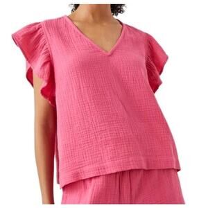 Rails Lela Cotton Flutter Sleeve V-Neck Top Pink Size XL